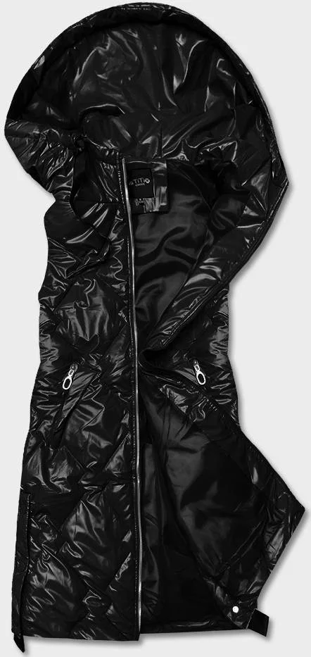 Lesklá dlouhá prošívaná vesta s kapucí Miss TiTi
