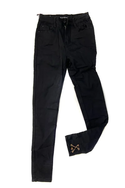 Dámské džínové kalhoty typu high waist s řetízky na nohavicích E780 - Zoio