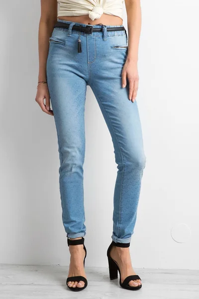 Modré dámské džíny s malými vzory FPrice
