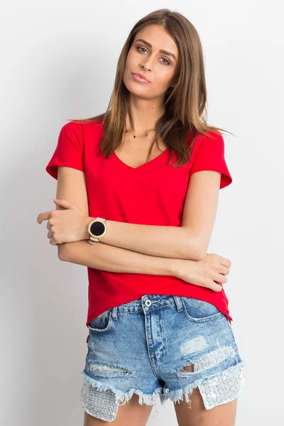 Červené dámské tričko s výstřihem do V FPrice