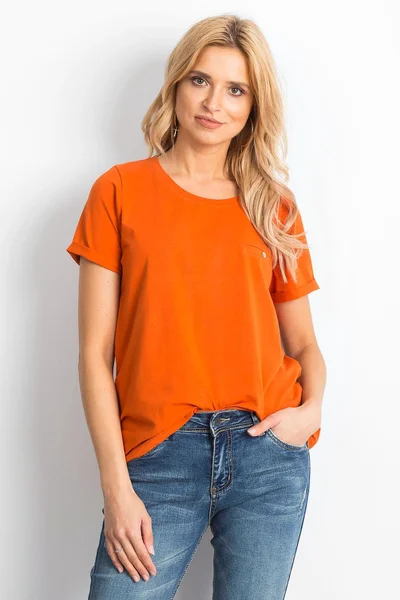 Dámské basic tmavě oranžové bavlněné tričko FPrice