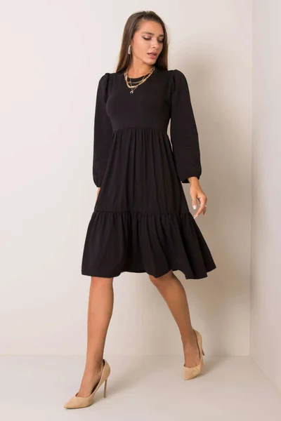 Černé bavlněné šaty s dlouhým rukávem RUE PARIS