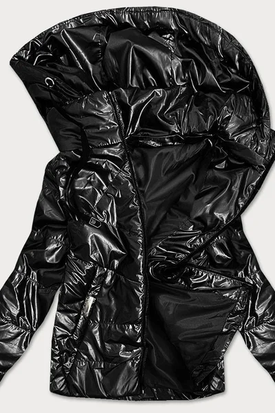 Lesklá černá dámská bunda s kapucí S´West 9575