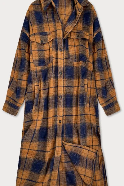 Hnědo-tmavě modrý dámský károvaný košilový kabát K.ZELL 8424
