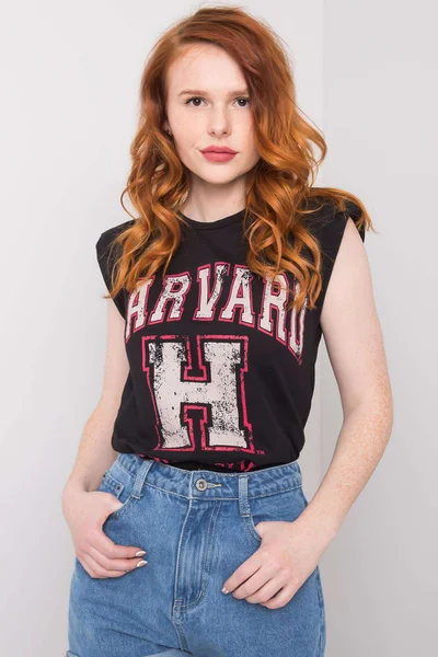 Dámské černé bavlněné tričko s nápisem HARVARD
