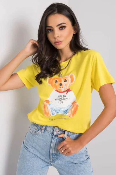 Žluté dámské tričko s potiskem medvídka FPrice