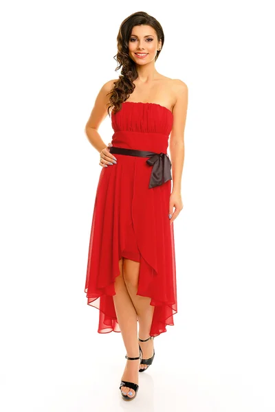 Dámské společenské dámské šaty korzetové Mayaadi s mašlí a asymetrickou sukní červené - Če