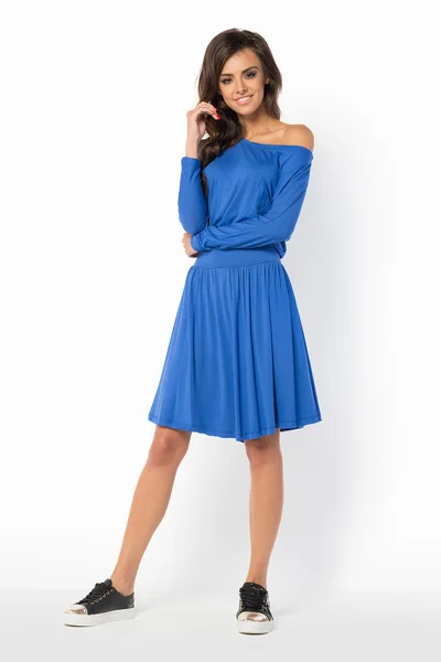 Letní dámské šaty dámské ve volném střihu značkové středně dlouhé modré - Modrá - Makadami