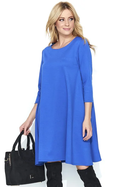 Šaty na denní nošení ve volném střihu středně dlouhé modré - Modrá - Makadamia