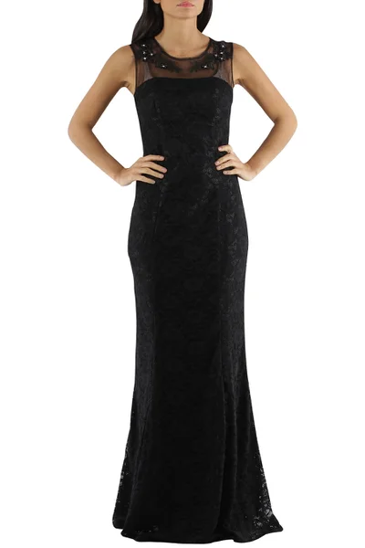 Dámské společenské a plesové dámské šaty krajkové dlouhé luxusní CHARM'S Paris černé - Čer