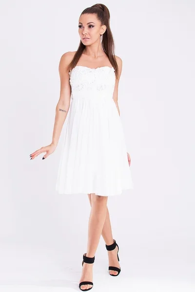 Dámské značkové dámské šaty EVA & LOLA s rozšířenou sukní bílé - Bílá S - EVA&LOLA