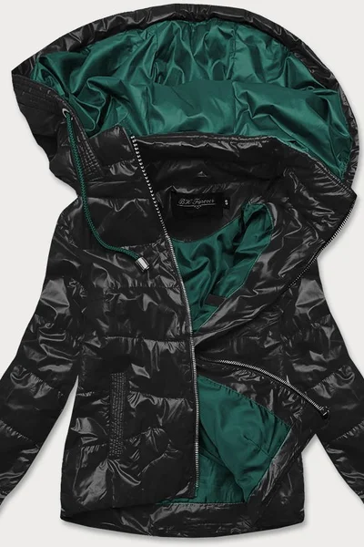 Krátká černozelená dámská bunda s barevnou kapucí A499 BH FOREVER (barva zielony)