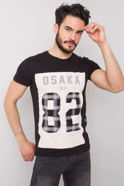 Černé bavlněné pánské tričko s potiskem Osaka 82