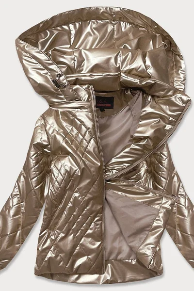 Lesklá dámská bunda v kapučínové barvě EQ411 6&8 Fashion (barva brązowy)