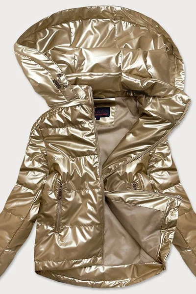 Zlatá lesklá dámská oversize bunda XP887 6&8 Fashion (barva złoty)