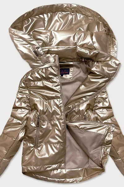 Lesklá dámská oversize bunda v barvě kapučíno AV362 6&8 Fashion (v barvě brązowy)