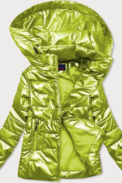 Lesklá prošívaná dámská bunda v limetkové barvě L870 6&8 Fashion (v barvě zielony)