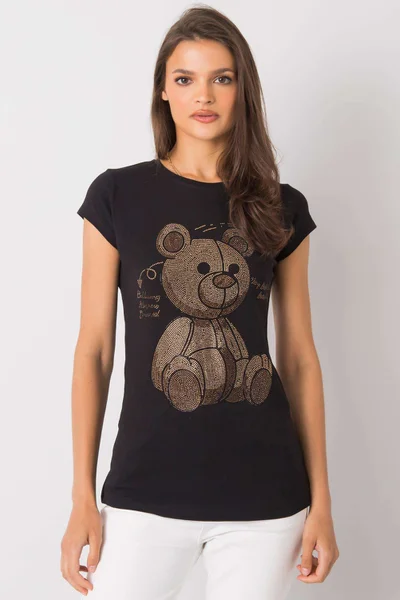 Černé dámské tričko s obrázkem medvídka FPrice