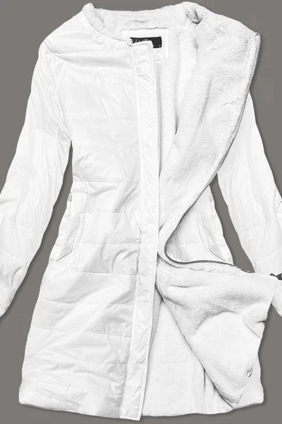 Bílá dámská bunda s mechovitým kožíškem pro přechodné období L&J studios M-1733