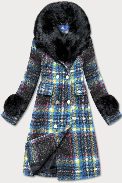 Dámský vícebarevný kabát z tkaniny bouclé G581 Ann Gissy (czarny)