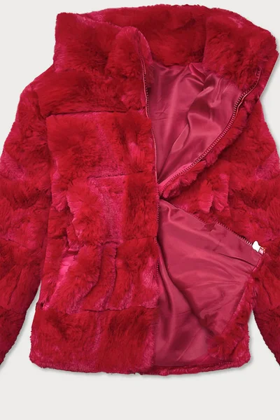 Krátká červená dámská bunda kožíšek se stojáčkem S´West BR9749-4