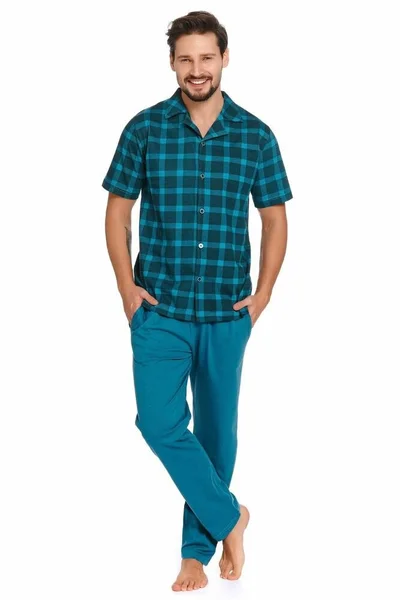 Modré kárované pánské pyžamo dn-nightwear Luke