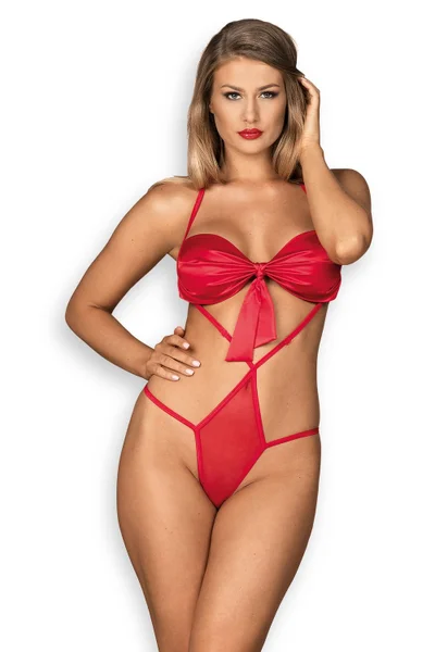 Dámské erotické body Giftella teddy - Obsessive (v barvě červená)