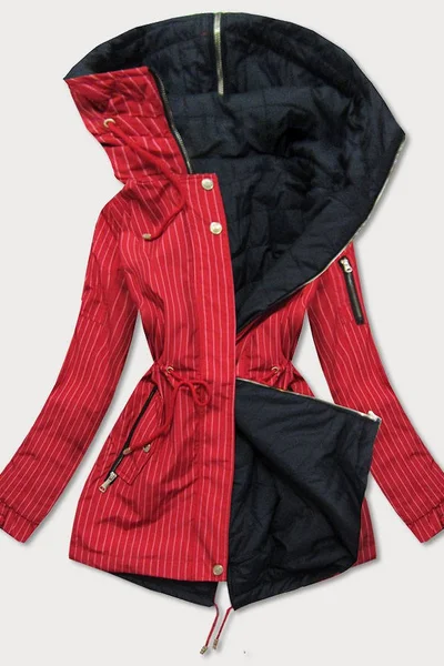 Dámská červeno-černá oboustranná pruhovaná bunda s kapucí YW981 SPEED.A (v barvě Červená)