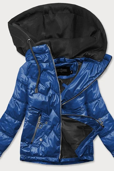Modročerná dámská bunda s kapucí Q532 BH FOREVER (Modrá)