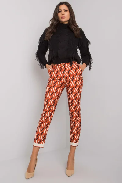 Tmavě oranžové vzorované látkové kalhoty FPrice