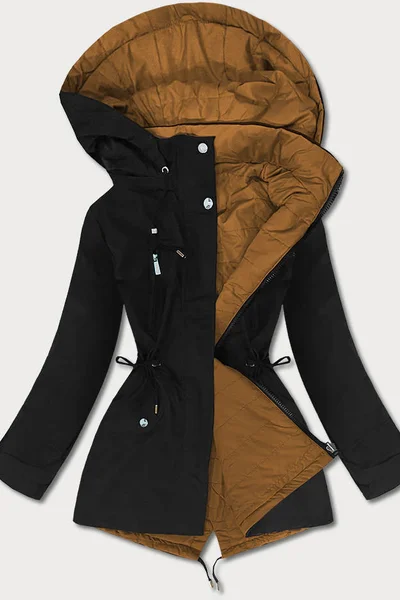 Černo-karamelová oboustranná dámská bunda V982 MHM (barva hnědá)