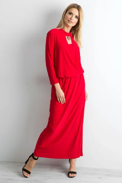 Dámské dlouhé dámské šaty s výřezem červené FPrice