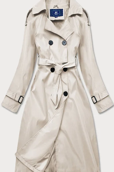 Dámský světle béžový dvouřadový kabát s páskem H141 Ann Gissy (v barvě Béžová)