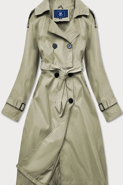 Dámský dvouřadový kabát v khaki barvě s páskem LJ133 Ann Gissy