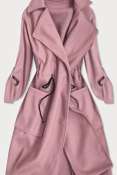 Volný dámský kabát ve starorůžové barvě s klopami RO160 MADE IN ITALY Růžová