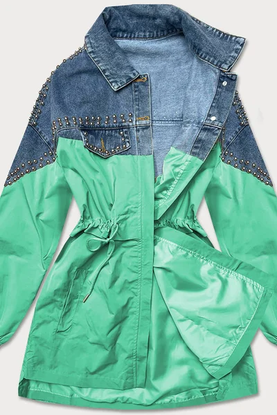 Světle modro-zelená dámská džínová denim bunda z různých spojených materiálů O730 PREMIUM