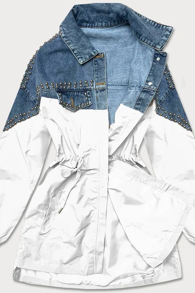 Světle modro-bílá dámská džínová denim bunda z různých spojených materiálů Q667 PREMIUM Mo