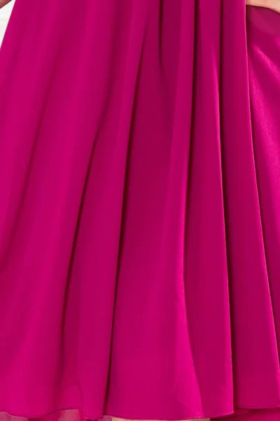 ALIZEE - Dámské šifonové dámské šaty ve fuchsiové barvě se zavazováním MH150 Numoco