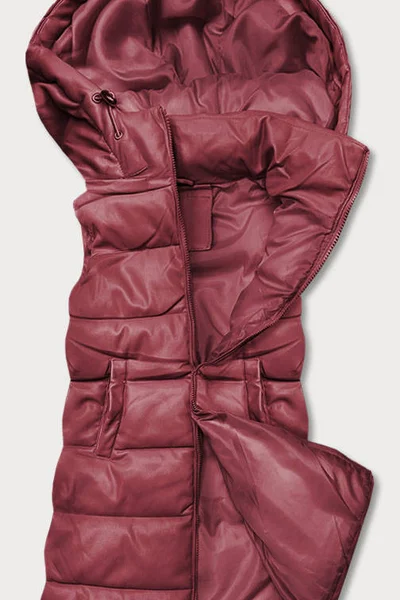 Teplá dámská vesta ve bordó barvě z eko kůže AS73 HONEY WINTER