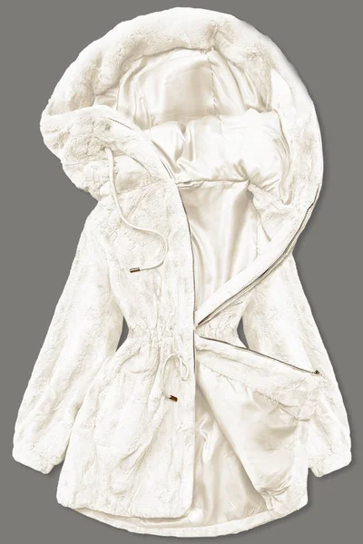 Dámská kožešinová bunda v ecru barvě s kapucí DT758 S'WEST