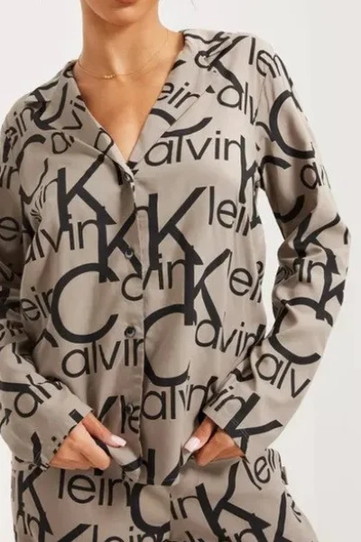 Dámský vrchní díl pyžamo Q815 5VM béžováčerná - Calvin Klein