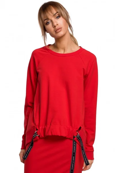 Dámský červený svetr s elastickým žebrovaným lemem Moe