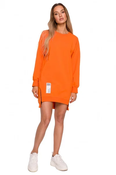 Oranžový dlouhý svetr s bočními kapsami Moe