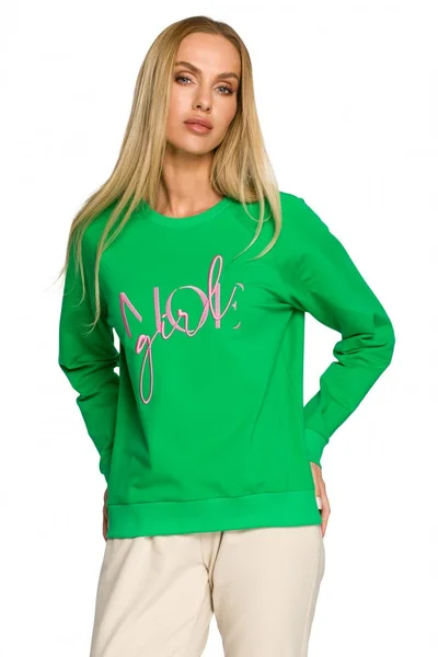Dámský zelený svetr s žebrovanými lemy Moe