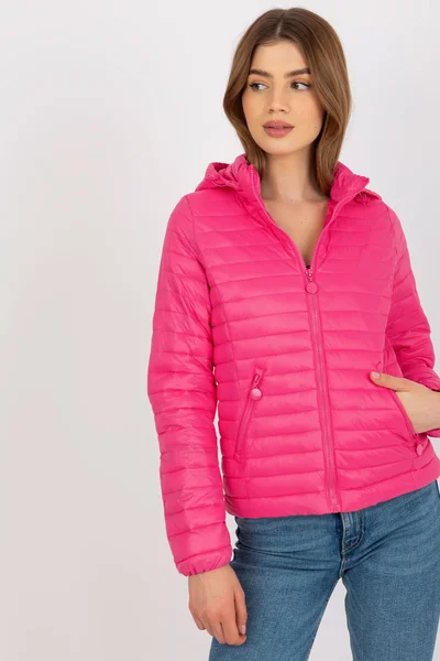 Růžová dámská bunda s kapucí a kapsami FPrice