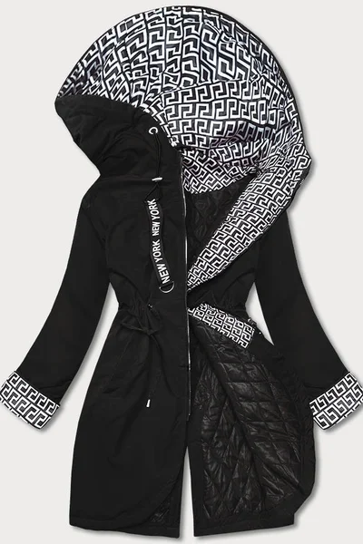 Lehký dámský černý kabát se vzorovanými doplňky S'WEST