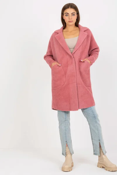 Růžový dámský kabát s kapsami MBM
