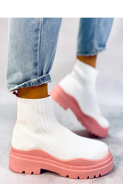 Dámské bílé kotníčkové boty s růžovou podrážkou Inello