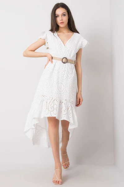 Letní asymetrické bílé šaty s krátkými rukávy FPrice