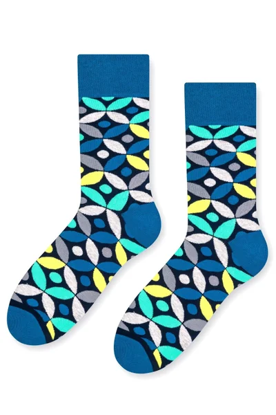 Vysoké modré ponožky s barevným vzorem More